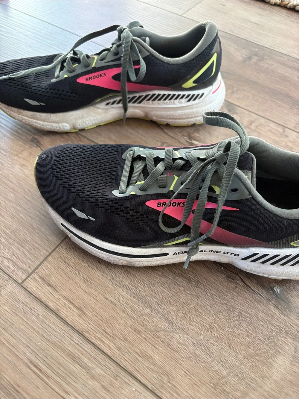 Brooks Women's Adrenaline GTS 23 Black Running Shoes with Pink & Lime Accents